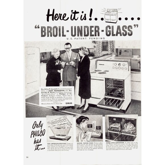 1950 Philco Stove Electric Range 2 Page Vintage Print Ad Sexist 50s Wall Art - Picture 2 of 4